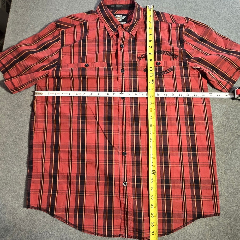 Harley-Davidson Mens Plaid Short‎ Sleeve Button Up Shirt Red Black  Large - Picture 6 of 9